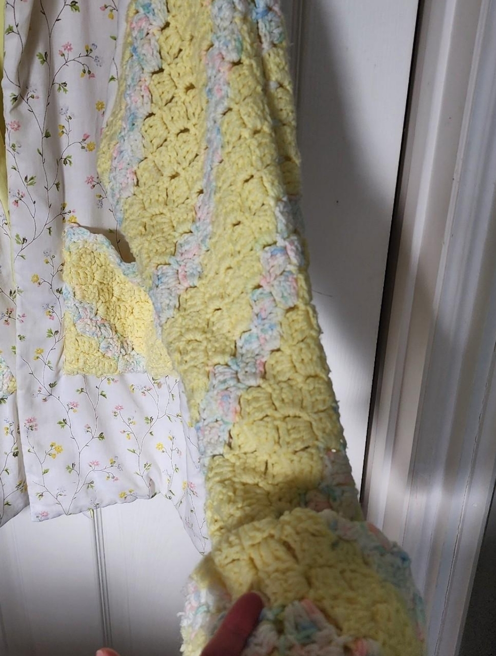Wildflowers Cream Floral Cardigan with Yellow Crochet Trim - Picture 3 of 4